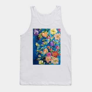 Teal with Bright Colorful Flowers, Flowers on Teal Painting, Bright bold colorful flowers, color pop decor, colorful artwork, floral decor Tank Top